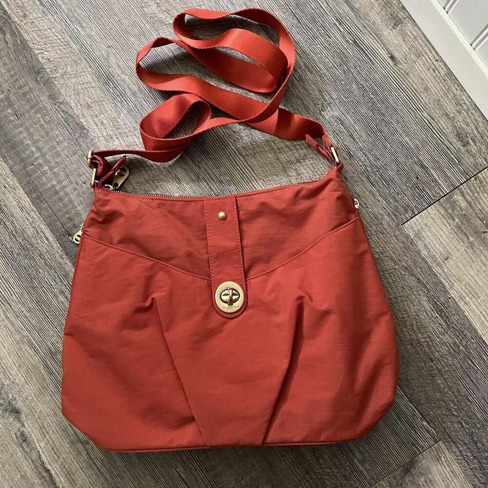 Baggallini Helsinki Crossbody Hobo Bag Orange Water Resistant Nylon